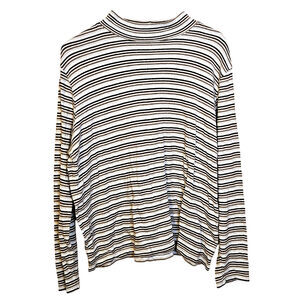 Studio Works Size Extra Large XL Striped Stripes Brown White Cotton Mock Neck